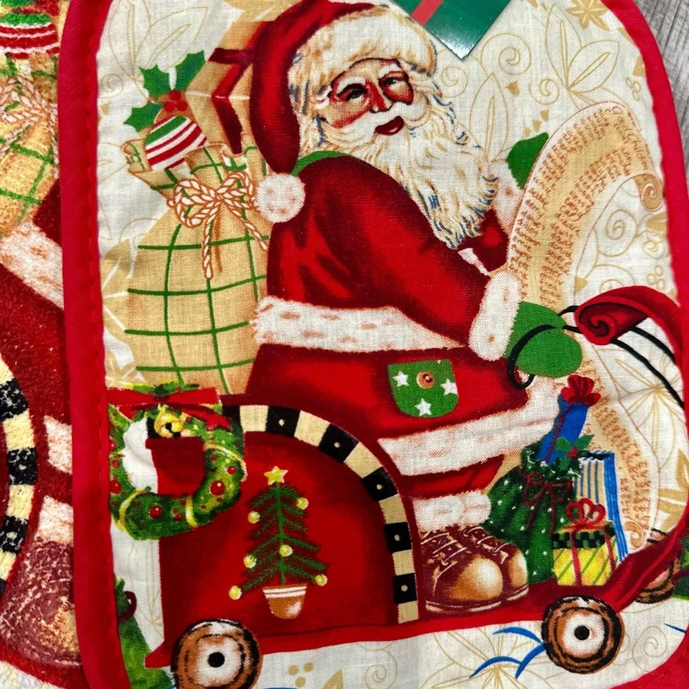 Christmas Pot Holder‎ & Kitchen Towel Set Santa NWT